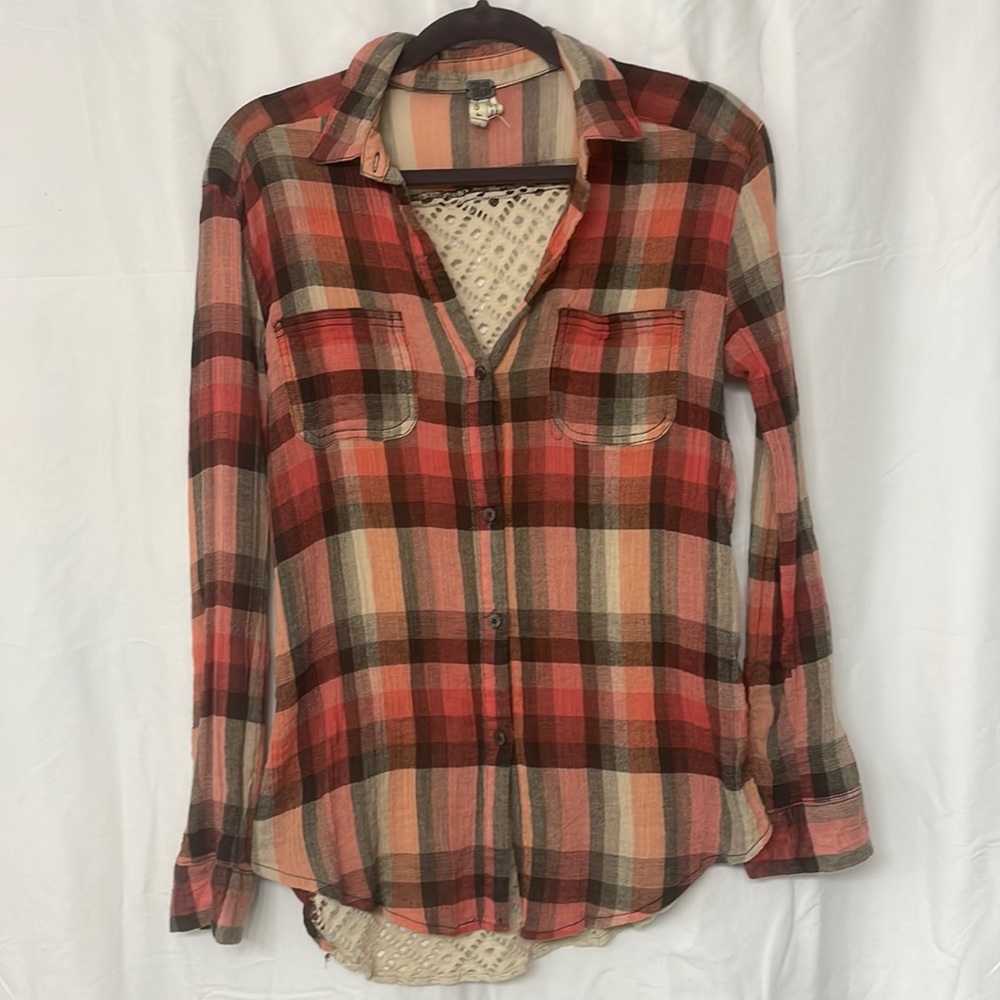 We The Free Plaid & Lace Button Down *NWOT*